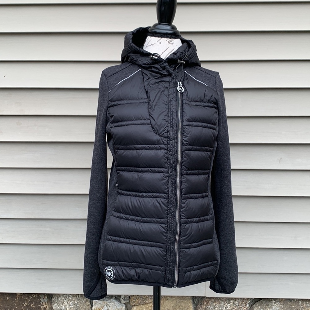 Michael MICHAEL KORS Mixed Media Quilted Jersey Knit Jacket - Black/Gray